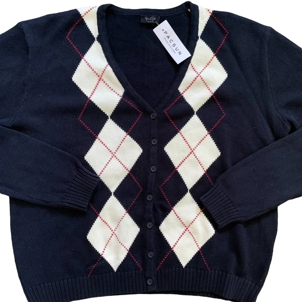 John Galt Pacsun New With Tags Navy & White Elizabeth Argyle Cardigan Size OS